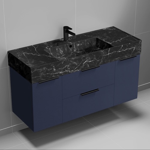 Nameeks DERIN988 Modern Bathroom Vanity With Black Marble Design Sink, Wall Mount, 48 Inch, Night Blue